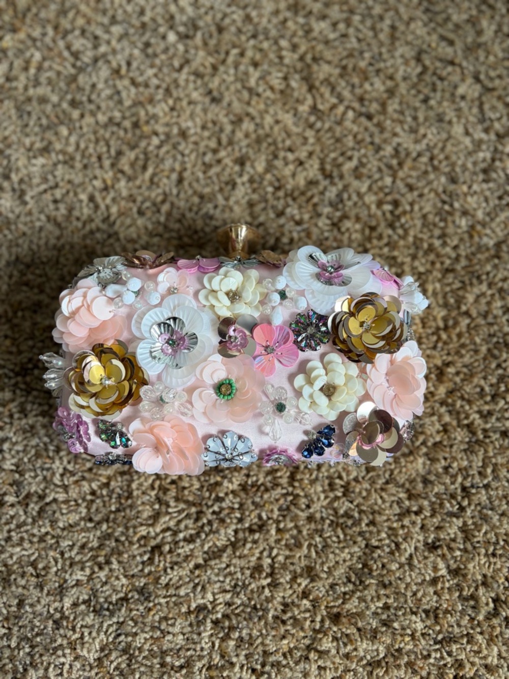 Floral Embellished Pink Clutch Bag